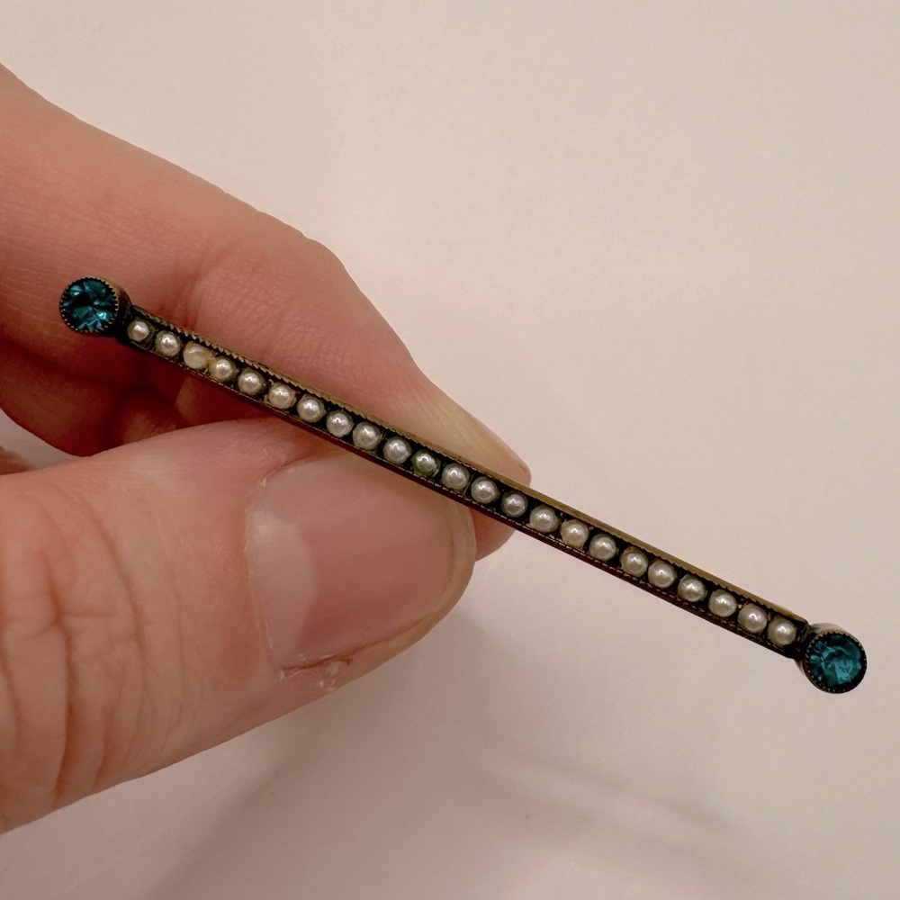 VINTAGE Seed Pearl & Crystal Bar Brooch